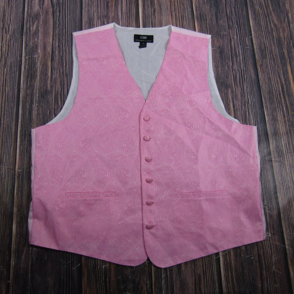 Steven Land Vest Mens XL Pink Paisley Formal Suit Waistcoat Adjustable Back